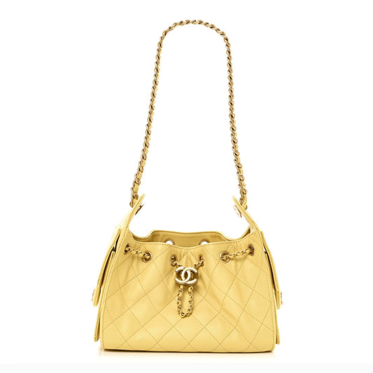 Caviar Quilted Mini Chanel 25 Handbag Yellow