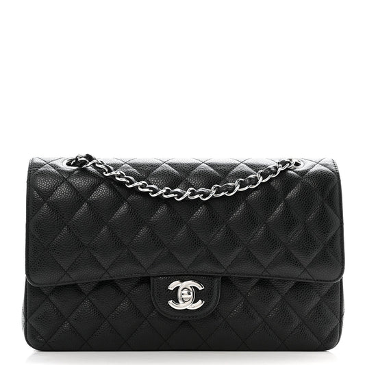 Caviar Quilted Medium Double Flap Black