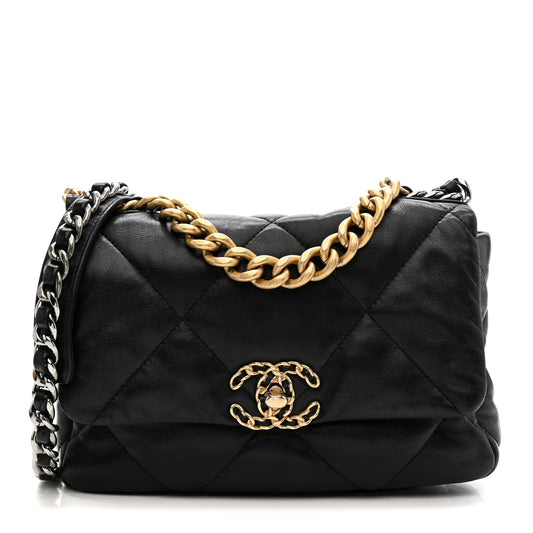 Lambskin Quilted Medium Chanel 19 Flap Black