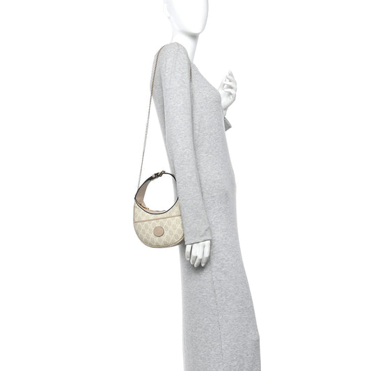 GG Supreme Monogram Textured Dollar Calfskin Mini Retro Interlocking G Half Moon Bag Beige Mystic White Oatmeal
