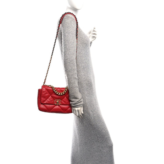 Lambskin Quilted Medium Chanel 19 Flap Red