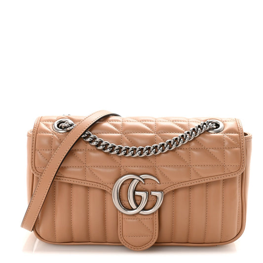 Calfskin Matelasse Aria Small GG Marmont Shoulder Bag Camelia