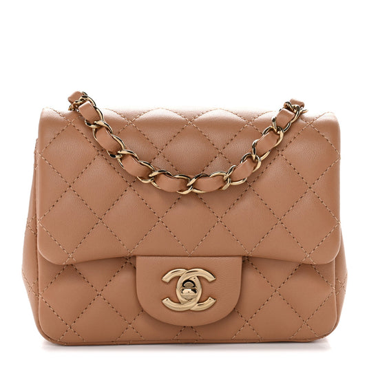 Lambskin Quilted Mini Square Flap Brown