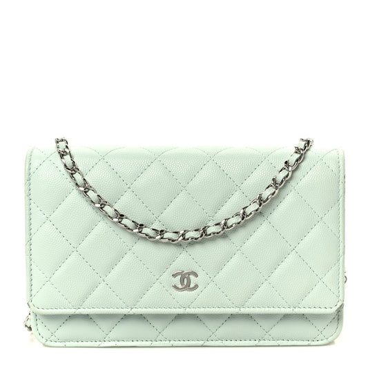 Caviar Quilted Wallet on Chain WOC Light Blue