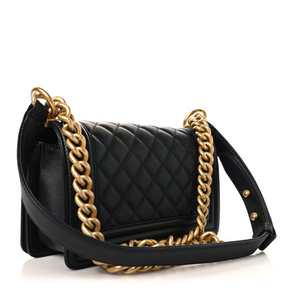 Calfskin Quilted Small Boy Flap Black