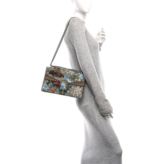 GG Supreme Monogram Blooms Print Embroidered Small Dionysus Shoulder Bag Blue Taupe