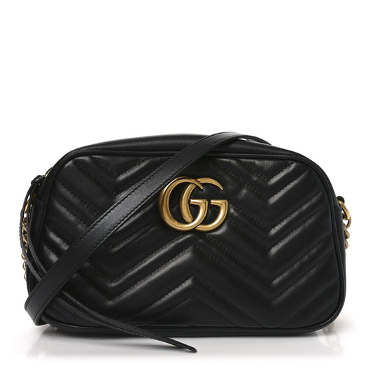Calfskin Matelasse Small GG Marmont Chain Shoulder Bag Black