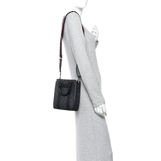 GG Supreme Monogram Appia Calfskin Web Mini Tote Bag Black