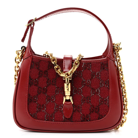 Calfskin Beaded Embroidery GG Monogram Mini Jackie 1961 Cherry Red