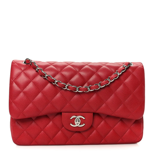 Caviar Quilted Jumbo Double Flap Dark Red