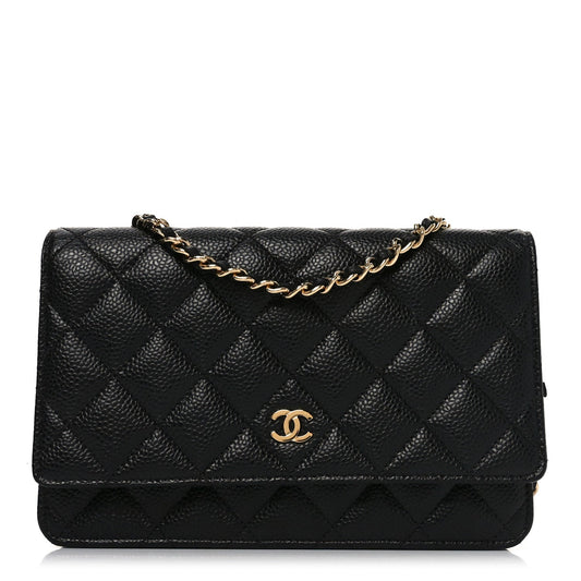 Caviar Quilted Wallet on Chain WOC Black