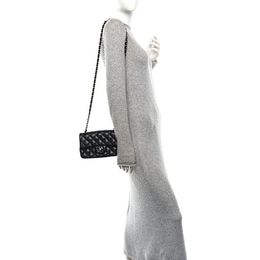 Lambskin Quilted Mini Rectangular Flap Black
