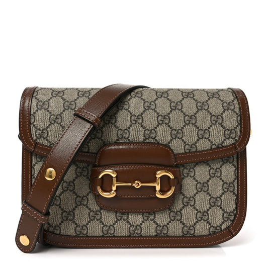 GG Supreme Monogram Horsebit 1955 Shoulder Bag Beige Brown Sugar