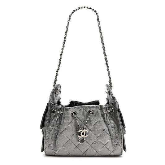 Metallic Caviar Quilted Mini Chanel 25 Handbag Anthracite