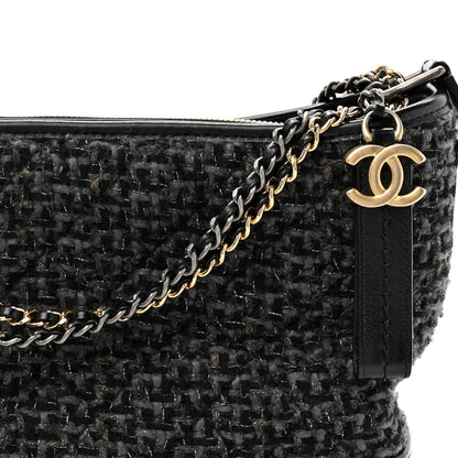 Tweed Calfskin Quilted Medium Gabrielle Hobo Black