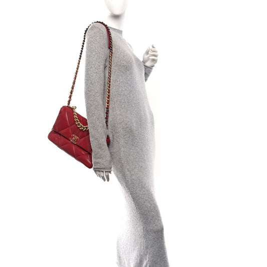 Goatskin Quilted Large Chanel 19 Flap Red