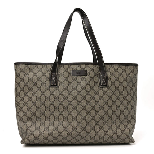 GG Supreme Monogram Medium Zippered Shopping Tote  Dark Brown