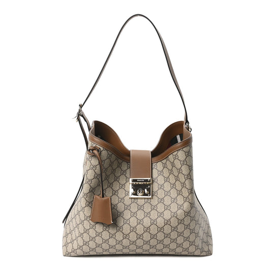 GG Icon Monogram Padlock Shoulder Bag Beige Dark Brown