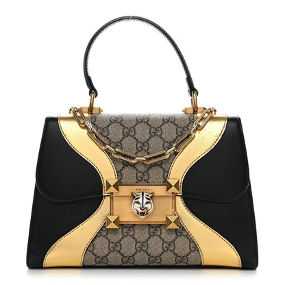 GG Supreme Monogram Small Osiride Top Handle Bag Black Gold