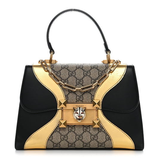 GG Supreme Monogram Small Osiride Top Handle Bag Black Gold