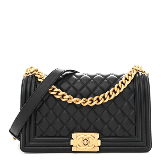 Lambskin Quilted Medium Boy Flap Black