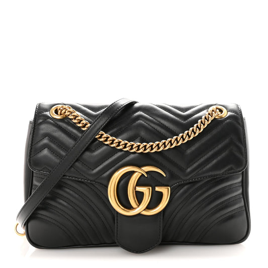 Calfskin Matelasse Medium GG Marmont Shoulder Bag Black