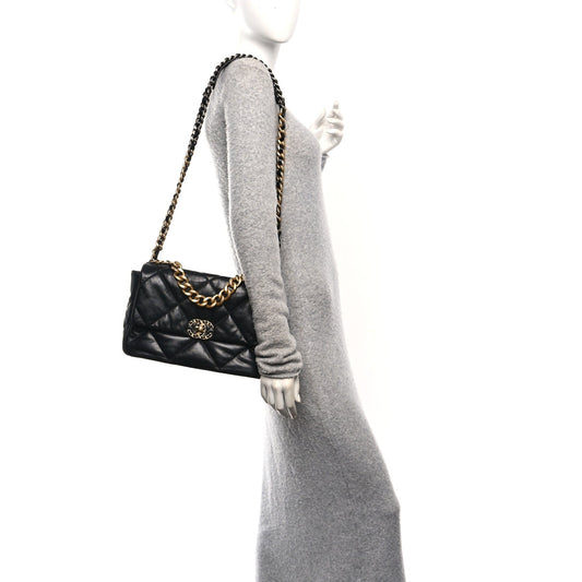 Goatskin Quilted Large Chanel 19 Flap Black