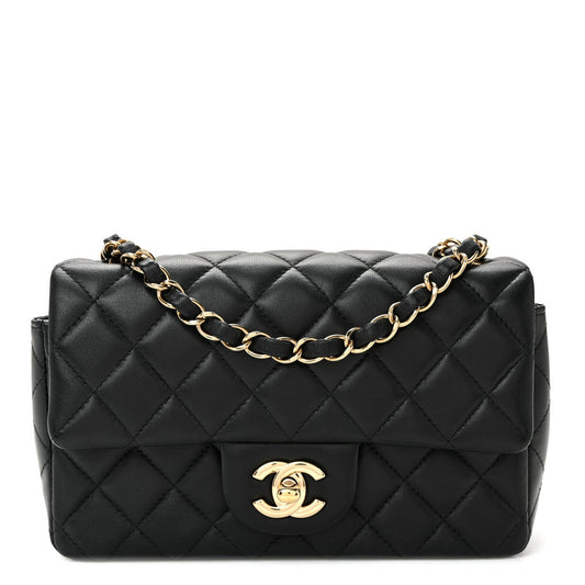 Lambskin Quilted Mini Rectangular Flap Black