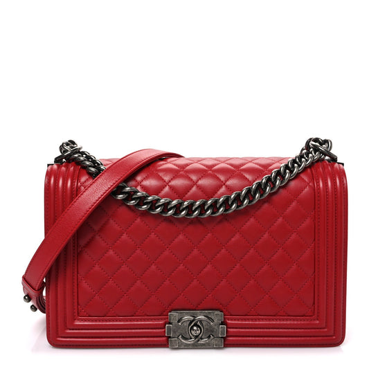 Lambskin Quilted New Medium Boy Flap Red