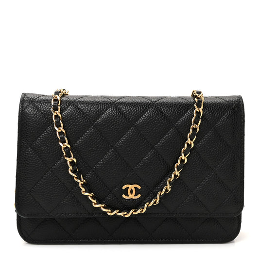 Caviar Quilted Wallet on Chain WOC Black