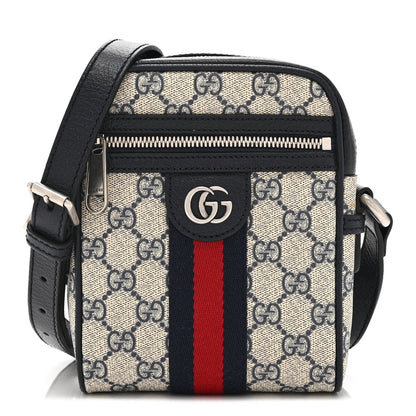 GG Supreme Monogram Textured Calfskin Web Mini Ophidia Messenger Beige Blue