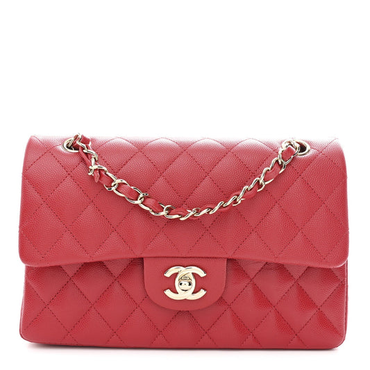 Caviar Quilted Small Double Flap Red