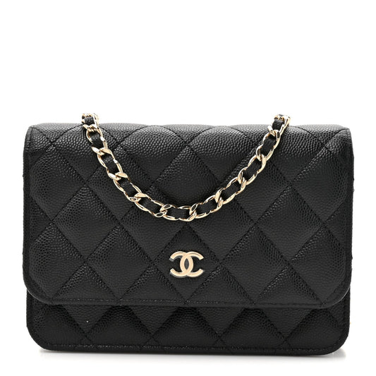 Caviar Quilted Mini Wallet On Chain WOC Black