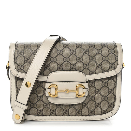 GG Supreme Monogram Horsebit 1955 Shoulder Bag Beige Mystic White