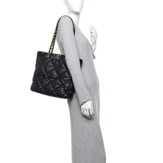 Lambskin Quilted Chanel 19 Shopping Bag Black