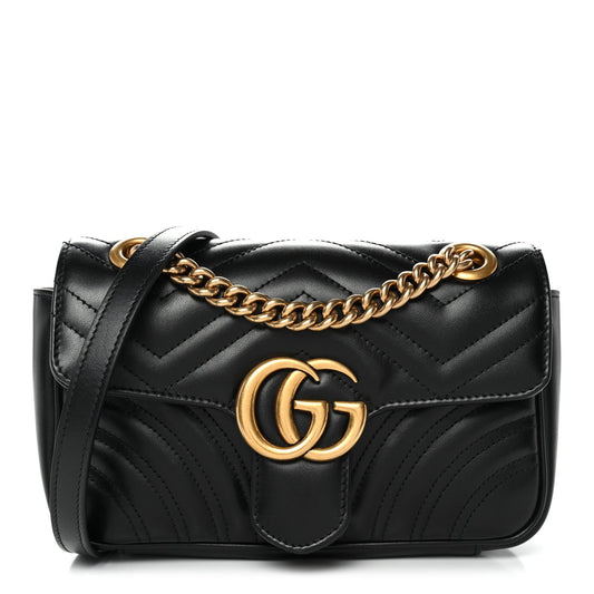 Calfskin Matelasse Mini GG Marmont Shoulder Bag Black