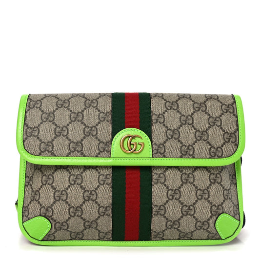 GG Supreme Monogram Web Small Ophidia Belt Bag Beige Ebony Electric Green