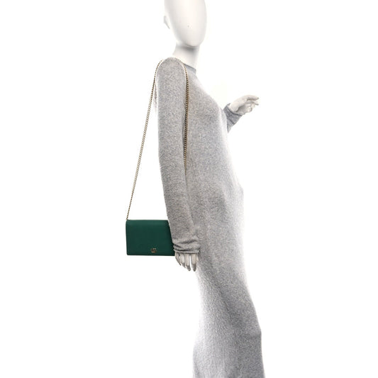Dollar Calfskin Mini GG Marmont Chain Wallet Emerald Green Salvy Green