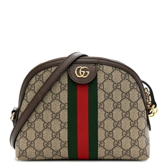 GG Supreme Monogram Textured Dollar Calfskin Web Small Ophidia Dome Shoulder Bag Beige Ebony New Acero