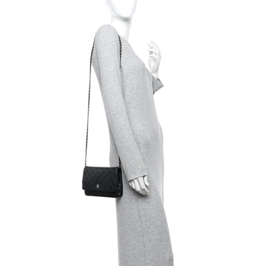 Caviar Quilted Wallet on Chain WOC Black