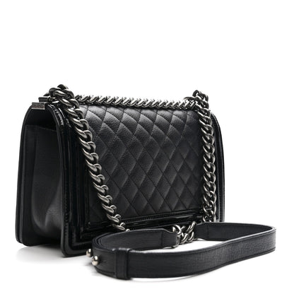 Goatskin Quilted Patent Medium Duo Boy Flap Dark Blue
