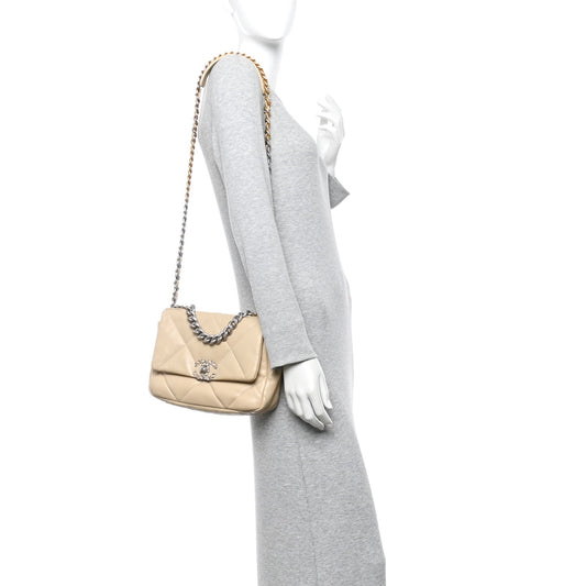 Lambskin Quilted Medium Chanel 19 Flap Beige