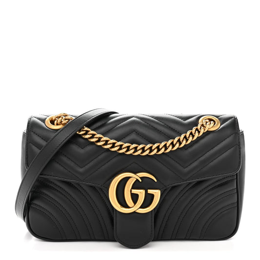 Calfskin Matelasse Small GG Marmont Shoulder Bag Black