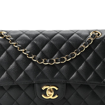 Caviar Quilted Medium Double Flap Black