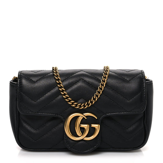 Calfskin Matelasse Super Mini GG Marmont Shoulder Bag Black