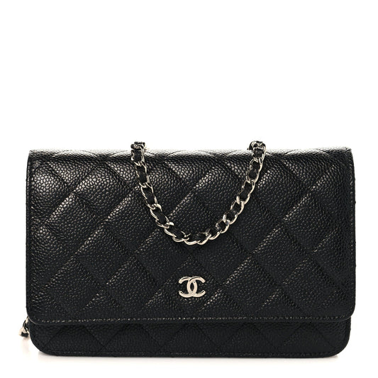 Caviar Quilted Wallet on Chain WOC Black