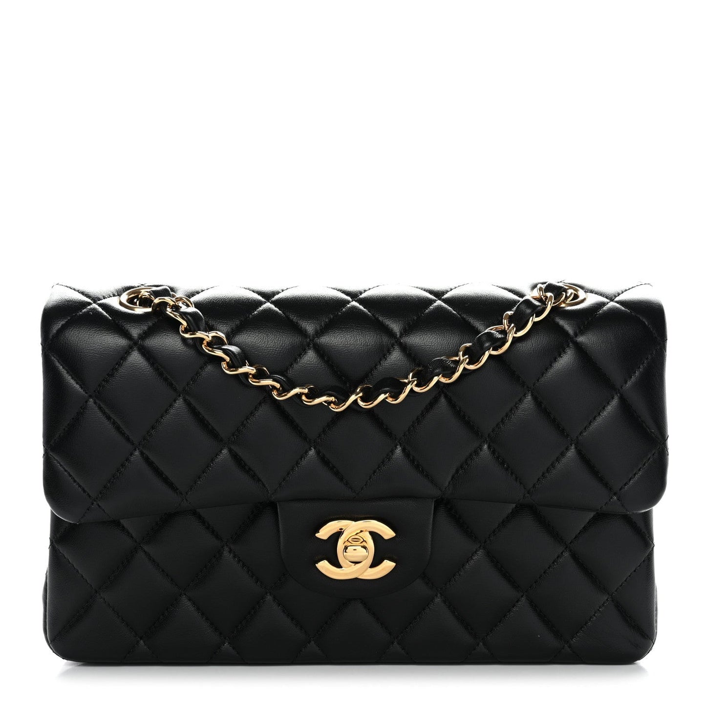 Lambskin Quilted Small Double Flap Black
