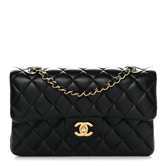Lambskin Quilted Small Double Flap Black