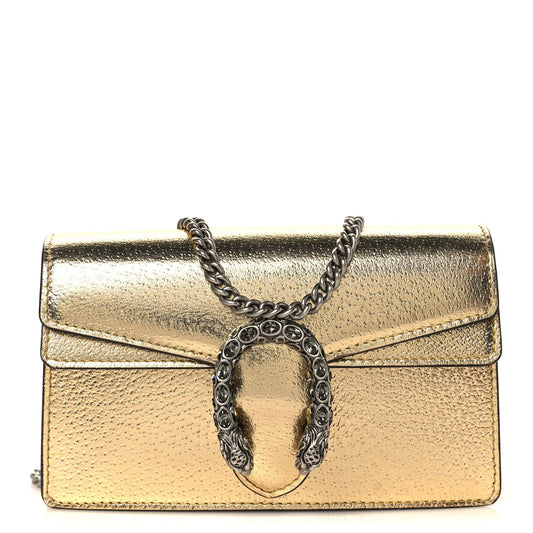 Metallic Calfskin Super Mini Dionysus Shoulder Bag Gold