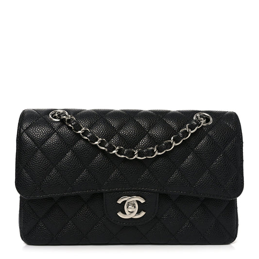 Caviar Quilted Medium Double Flap Black